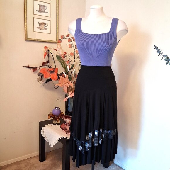 NWT Dolcezza Elegant Black Gray White Fall Winter Lined Tiered Pleated Skirt - Picture 9 of 10